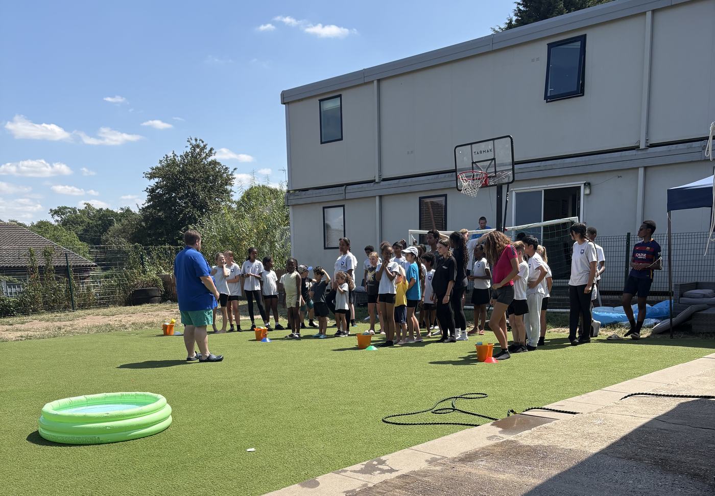 Pupils lined up for games on the pitch